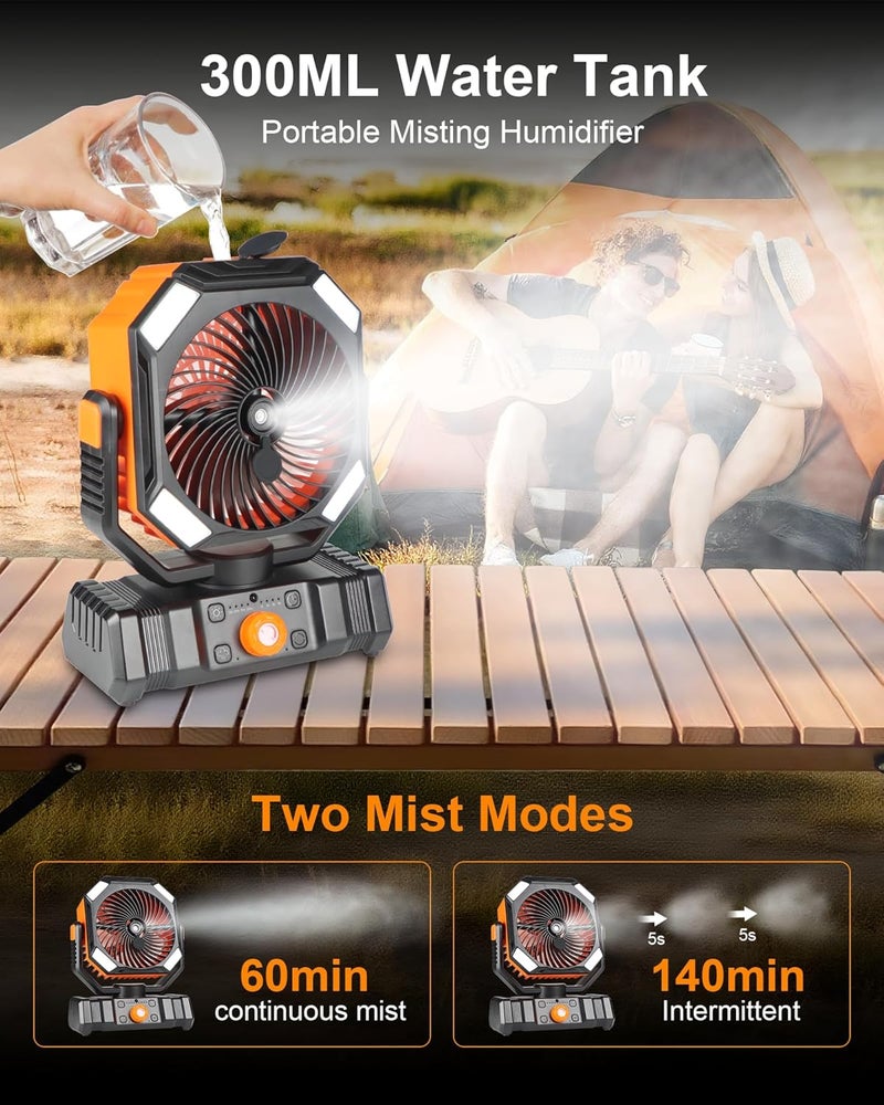 EcoLasting Misting Fan Portable with 20000mAh Rechargeable Battery 16H-58H Run Time, USB Output for Emergency Charging, Camping Fan Mist Spraying in 6.6ft, LED Lights, for Outdoors Camping Patios Fishing Cooling - Image 3